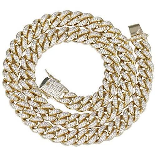 GOLD IDEA JEWELRY 10MM HIP HOP Classic 14K /White Gold Plated Iced Out Cuban Link Chain Prong Setting Cubic Zirconia Miami Cuban Link Choker necklace/Bracelet for men women