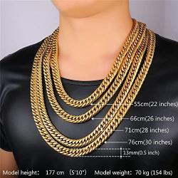 U7 Men Thick Chain Necklace Bracelet Set 316L Stainless Steel 18K Gold Plated 12MM Wide Franco Curb Chains, Length 8.3-36 Inch, 3 Color Choice, Gift for Father or Boyfriend