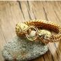 BLICHAIN Bracelet with Design Double Gothic Lion Head for Men Boys 12mm 18K Gold Plated High Polished Stainless Steel Biker Jewelry Franco Link Curb Chain Bracelet with Spring Ring Clasp 9 Inches