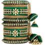 Aheli Wedding Party Designer Velvet Faux Stone Studded Bridal Bangle Set Chuda with Hangings Indian Traditional Ethnic Fashion Jewelry for Women