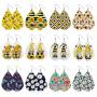 Stology Spring Faux Leather Earrings for Women Set of 12, Bee Gnomes Teardrop Dangle Earrings Bulk Buffalo Plaid Check Daisy Sunflower Butterfly Girls Fashion Jewelry Holiday Accessory