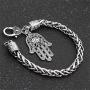 QEPOL Hamsa Hand of Fatima Silver Bracelet - Evil Eye Protection Silver Tone Alloy Charm Jewelry Lucky love Pendant Friendship Handmade Bracelet Men Women