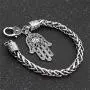 QEPOL Hamsa Hand of Fatima Silver Bracelet - Evil Eye Protection Silver Tone Alloy Charm Jewelry Lucky love Pendant Friendship Handmade Bracelet Men Women