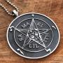 Church of Satan Jewelry The Sigil of Baphomet SAMAEL-LILITH Inverted Pentacle Pentagram Star Satanic Devil LaVeyan Satanism Wicca Witchcraft Pewter Mens Pendant Necklace charm men w Silver ball chain