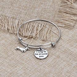 BAUNA Dachshund Bracelet Doxie Dog Jewelry I Long To Be Around You Wiener Dog Pet Owner Gift For Dachshund Lover
