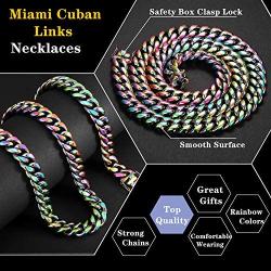 ROWIN&CO Mens Miami Cuban Link Chain Multicolor Rainbow Heavy 316L Stainless Steel Colorful Curb Necklace Personalized Jewelry Hip hop Choker Chain, 15mm Width/ 18 20 22 24 30 inch Lengths, (with Gift Box)