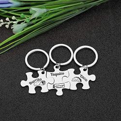 CYTING Stainless Steel Burrito Taco Taquito Matching Puzzle Piece Keychain Set Family Jewelry Gift for Dad mom Son/Daughter