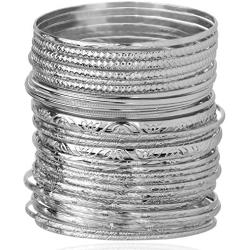 Lux Accessories Textured Heart Moon Infinity Multi Bangle Set (30 PC)