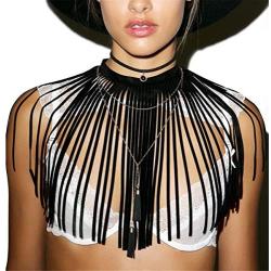 Mrotrida Tassel Bib Necklace Fashion Velvet Long Fringe African Chunky Choker Jewelry for Women Teen Girls Party Beach Black