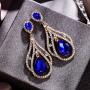 BriLove Womens Wedding Bridal Crystal Peacock Feather Shape Teardrop Chandelier Dangle Earrings