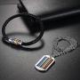 Jakob Miller Rainbow Necklace and Bracelet Set Stainless Steel Dog Tag Pendant Necklace and Handmade Magnet LGBT Pride Leather Bracelet for Unisex