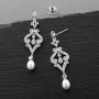 Mariell Vintage Cubic Zirconia Rhodium Scroll Bridal Earrings with Genuine Freshwater Pearl Drops