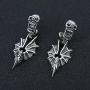 Cool Skull Devil Bone Drop Earring Studs Surgical Steel Crystal Dangle Earrings for Sensitive Ear Men Boy