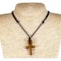 BlueRica Hand Carved Wood Ankh Cross Pendant on Adjustable Black Rope Cord Necklace