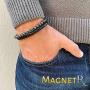 MagnetRX® Hematite & Leather Magnetic Therapy Bracelet - MAX Strength Natural Pain Relief and Healing Stones - Beaded Magnetic Hematite Bracelets (Medium)