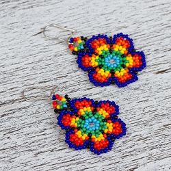 NOVICA .925 Sterling Silver Glass Beaded Earrings Floral Colors