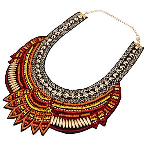 YAZILIND Ethnic Style Multiple Millet Beads Chunky Chain Bib Statement Choker Collar Necklace for Women