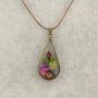FM FM42 Multicolor Pressed Flower Teardrop Pendant Necklace FN4133