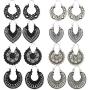 SERYNOW 8 Pairs Silver Black Bohemian Tribal Earring For Women Girls Sunflower Drop Dangle Earrings Black Heart Boho Vintage Earrings Mandala Flower Earrings