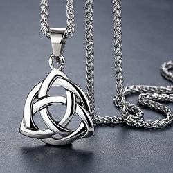 Stainless Steel Celtic Knot Irish Triquetra Lucky Love Pendant (LARGE) Necklace, 24'' Chain, aap126