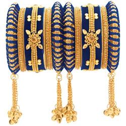 Aheli Indian Traditional Velvet Bangle Set with Hangings Chudha Set Wedding Wear Fashion Jewelry for Women