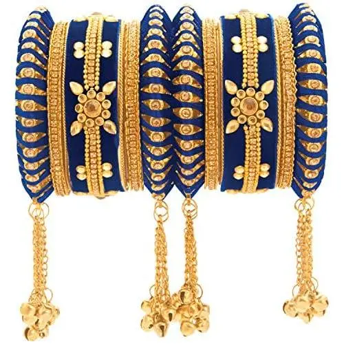 Aheli Indian Traditional Velvet Bangle Set with Hangings Chudha Set Wedding Wear Fashion Jewelry for Women