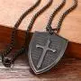 Cupimatch Men Shield Armor of God Ephesians 6:16-17 Faith Cross Necklace, Stainless Steel Pendant Necklace,Black Cupimatch Men Shield Armor of God Ephesians 6:16-17 Faith Cross Necklace, Stainless Steel Pendant Necklace,Black
