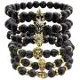 Jovivi Jewelry 6pc Men Women 8mm Mix Style Gold Plated Lion/Wolf/Fox/Sparta Helmet Black Lava Energy Stone Beads Stretch Bracelet