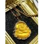 Men Women Jewelry Iced Laughing Yellow Jade Buddha Pendant Necklace Rope Chain Genuine Certified Grade A Jadeite Jade Hand Crafted, Jade Necklace, 14k Gold Over Laughing Jade Buddha Necklace, Yellow Violet Jade Medallion, Fast Prime Shipping