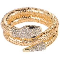 Lux Accessories Gold Tone Rhinestone Curved Stretch Bangle Retro Snake Bracelet