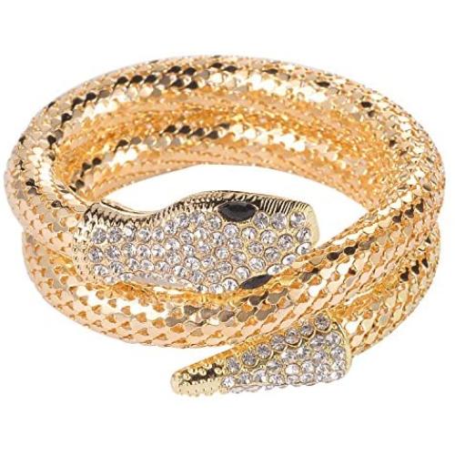 Lux Accessories Gold Tone Rhinestone Curved Stretch Bangle Retro Snake Bracelet