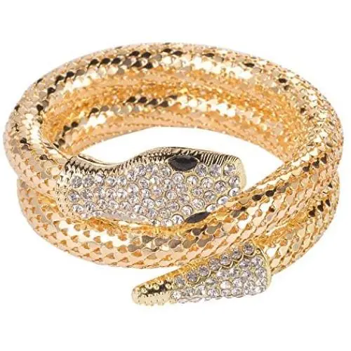 Lux Accessories Gold Tone Rhinestone Curved Stretch Bangle Retro Snake Bracelet Lux Accessories Gold Tone Rhinestone Curved Stretch Bangle Retro Snake Bracelet