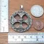Medieval Norse Viking Jewelry Sunwheel Celtic Sun Wheel Shield Solar Cross Protection Amulet Pewter Mens Pendant Necklace Charm Wealth Travel Medallion Victory Talisman for men w Silver Ball Chain