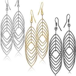 Fashion Costume Jewelry Dangle Drop Earrings Set For Women Teen Silver Gold And Black Tones