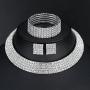 mecresh Wedding Bridal 1/2/3/4/5Row Rhinestone Crystal Jewelry Sets for Women(1 Earrings&Necklace&Bracelet)