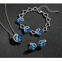 Leafael Infinity Love Crystal Heart Bundle Jewelry Set Bermuda Sapphire Blue September Birthstone, Silver-tone