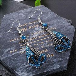 Bohemian Vintage Dangle Earrings Retro Rhinestone Earrings Antique Silver Ethnic Gypsy Tribal Indian Bollywood Crystal Drop Earrings Jewelry for Women Girls