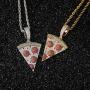 Iced Out Pizza Pendant Necklace Full Paved AAA+ Cubic Zircon Gold Silver Color Hip Hop Jewelry Gift for Men Women