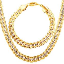 U7 Men Unisex Two-Tone Jewelry 6mm-9mm Wide Platinum & 18K Gold Plated Cuban Chain Necklace (18'',20'',22'',24'',26'',28'',30'')