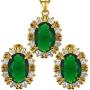 RIZILIA BLOSSOM Jewelry Set Pendant with 18'' Chain & Stud Earrings Oval Cut CZ [3 Colors available] in Yellow Gold Plated, Simple Modern Elegant