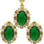 RIZILIA BLOSSOM Jewelry Set Pendant with 18'' Chain & Stud Earrings Oval Cut CZ [3 Colors available] in Yellow Gold Plated, Simple Modern Elegant