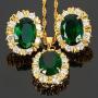 RIZILIA BLOSSOM Jewelry Set Pendant with 18'' Chain & Stud Earrings Oval Cut CZ [3 Colors available] in Yellow Gold Plated, Simple Modern Elegant