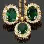 RIZILIA BLOSSOM Jewelry Set Pendant with 18'' Chain & Stud Earrings Oval Cut CZ [3 Colors available] in Yellow Gold Plated, Simple Modern Elegant