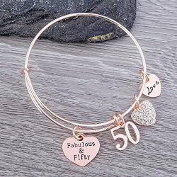 Infinity Collection 50th Birthday Gifts for Women, 50th Birthday Expandable Charm Bracelet, Fabulous and Fifty Bracelet, Perfect 50th Birthday Gift Idea for Her