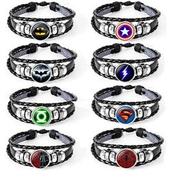 AOASK 8Pcs Super Hero Leather Wrap Bracelets Women Men
