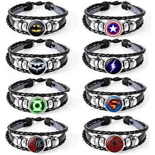 AOASK 8Pcs Super Hero Leather Wrap Bracelets Women Men AOASK 8Pcs Super Hero Leather Wrap Bracelets Women Men