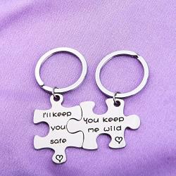 MAOFAED Sister Puzzle Keychain Couple Keychain Set You Keep Me Wild Ill Keep You Safe Keychain Set of 2