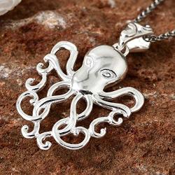 Shop LC Delivering Joy 925 Sterling Silver Stainless Steel Sea Lover Octopus Pendant with Necklace Women Jewelry for Gifts 20''