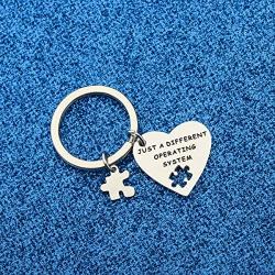 WUSUANED Autism Teacher Gift Just A Different Operating System Autism Awareness Keychain Puzzle Piece Charm Jewelry Gift for Teacher Educator