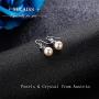 Sllaiss 925 Sterling Silver Austria Pearl Drop Earrings for Women, Cubic Zirconia Heart Dangle Earrings, Fine Jewelry for Love